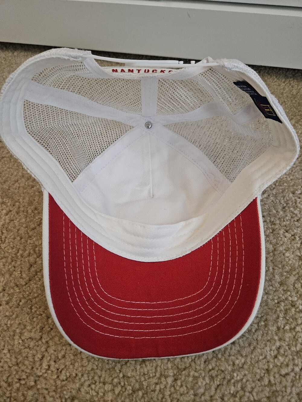 Christmas Stroll ACK Nantucket Red & White Stripe Trucker Hat - Picture 6 of 7